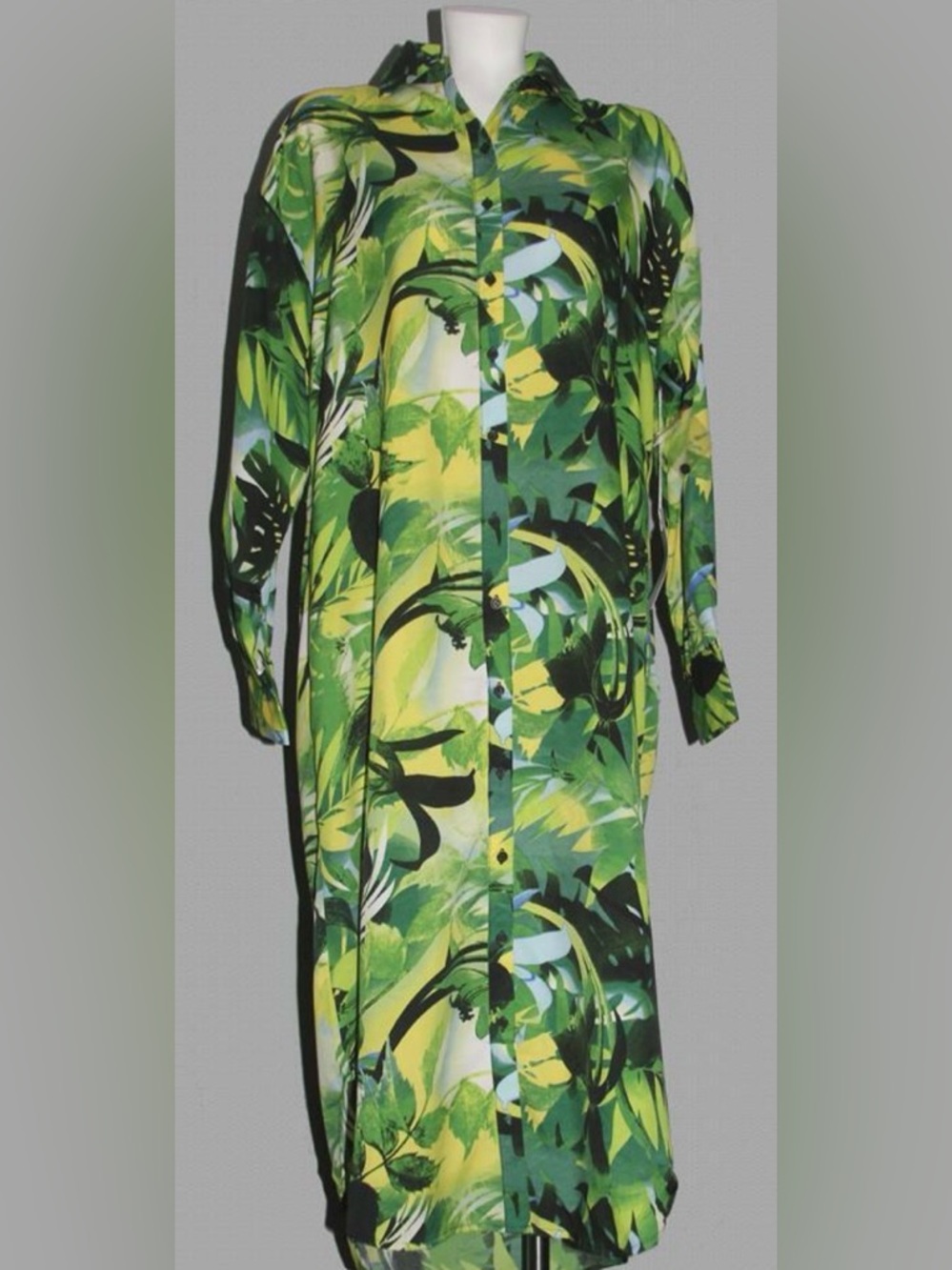Live 4 Truth Green & Yellow Tropical Print Long Sleeve Shirt Dress
